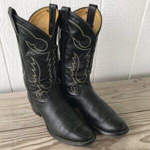 Vintage Tony Lama Pebbled Mens Black Full Grain Leather Boots 9 D H6200 USA